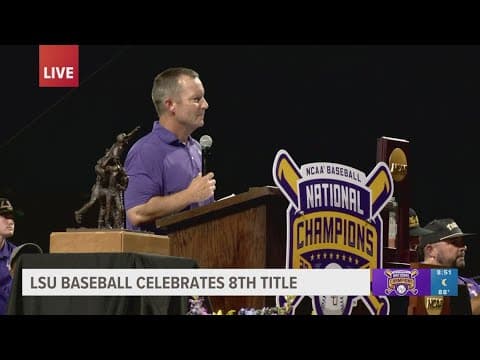 Head Coach Jay Johnson addresses fans at the National Championship celebration