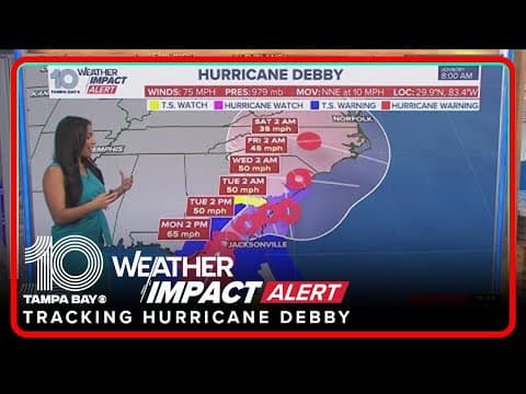 Hurricane Debby moves inland, bringing torrential rainfall, flooding | 8 a.m. advisory
