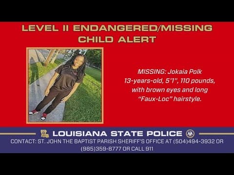Louisiana State Police issue Level II Endangered/Missing Child alert