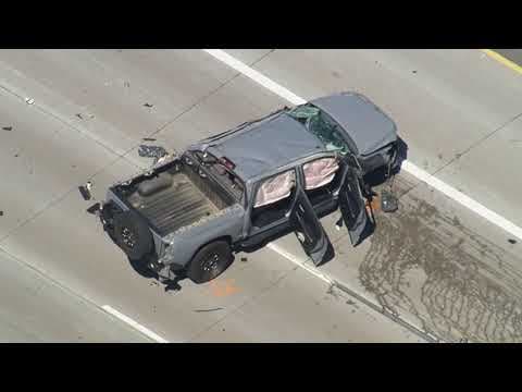 Aerials: I-5 northbound near Tacoma blocked after driver accused of racing crashes