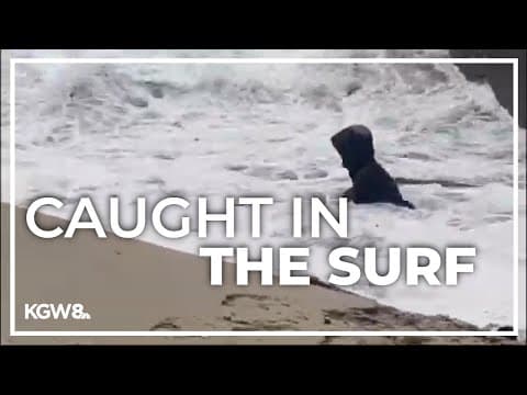 Woman nearly swept away by sneaker waves at Cannon Beach