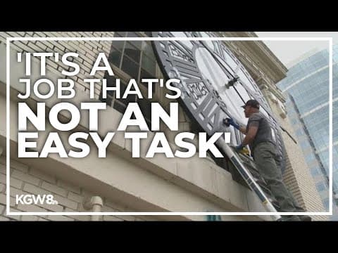 12-story building getting cleaned up from graffiti in downtown Portland