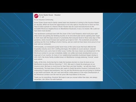 Acme Oyster House abruptly shuts down Houston location