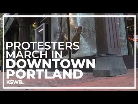 Pro-Palestinian protesters march in downtown Portland, break windows at Pioneer Courthouse Square
