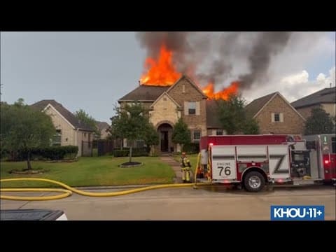 Watch: Lightning strike causes house fire south of The Woodlands