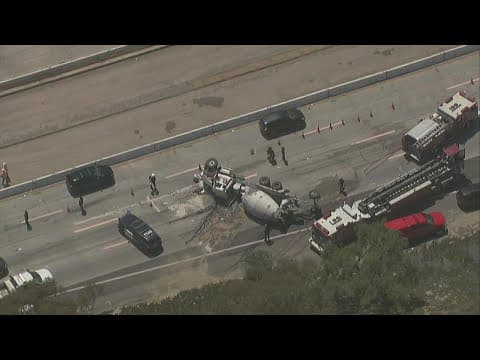 Chopper 8 flies above overturned cement truck on northbound I-5 in Carlsbad