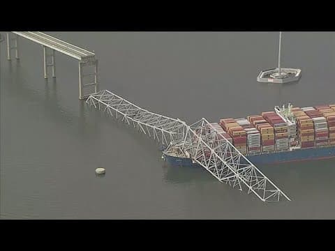 Baltimore bridge collapses | Aerial footage of aftermath
