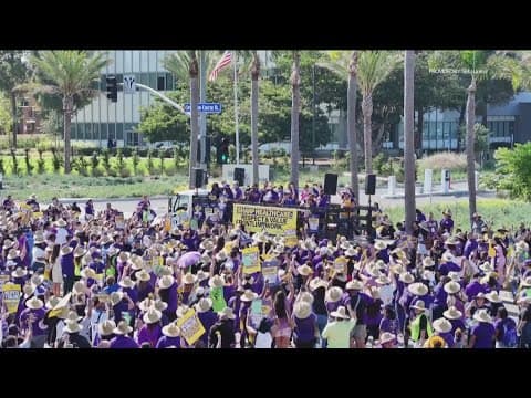 Sharp Healthcare workers march, rally outside of hospital headquarters