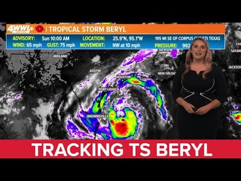 Sunday 10 AM Tropical Storm Beryl update: Slightly stronger with Texas landfall forecast