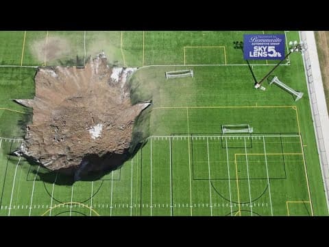 Video shows 100-feet-wide sinkhole swallowing Illinois soccer field