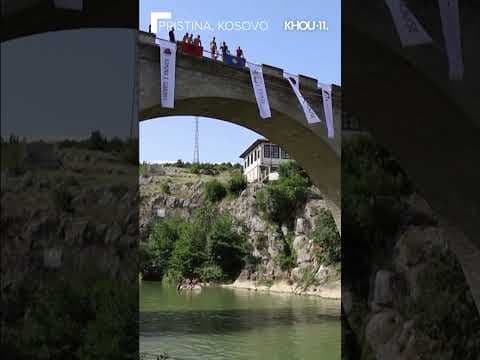 Thrill-seeking bridge divers compete in Kosovo #shorts