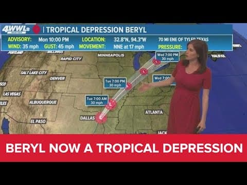 10 PM Tropical Update: Beryl now a tropical depression, moving into Arkansas