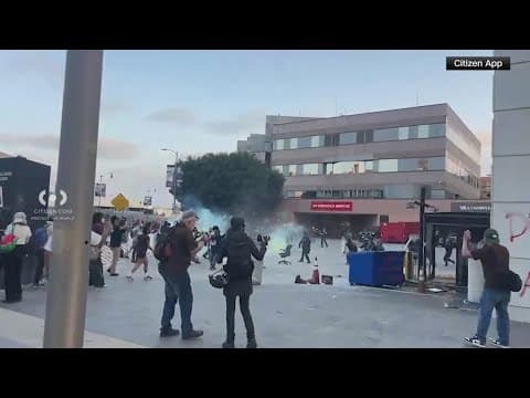 Clashes with police resume in Los Angeles area amid immigration enforcement threat