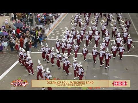 The Ocean of Soul TSU Marching Band helped kick off the H-E-B Thanksgiving Day Parade Thursday