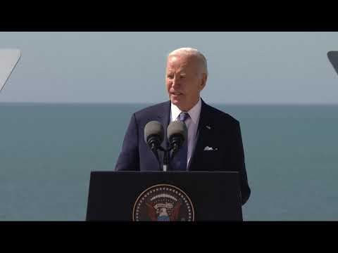 President Joe Biden summons Americans to defend democracy from historic Pointe du Hoc