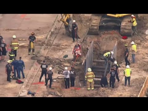 North Texas firefighters rescue worker who was hit by bucket, fell into 17-foot-deep trench