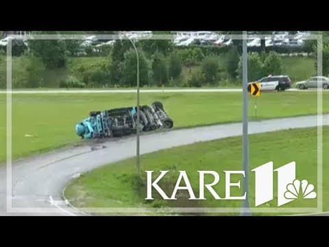 Cement truck rolls while exiting Highway 36 in Roseville
