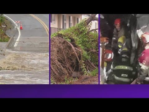 Heavy rain prompts rescue personnel to leap into action to rescue stranded drivers and pedestrians