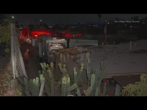 Car flies off road, lands inside parked RV, driver still missing