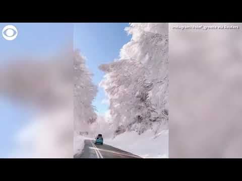 Stunning views: Winter wonderland view along a road in Greece