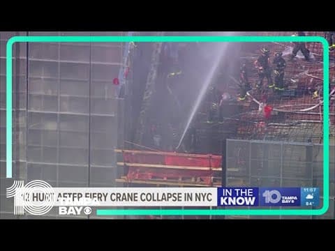New York City construction crane catches on fire before crashing to street