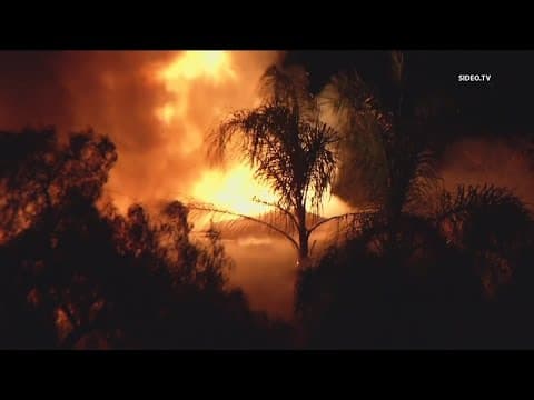 Massive flames engulf 2-story home in Santee, 3 people displaced