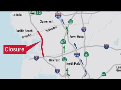 All lanes of northbound I-5 from I-8 to Mission Bay Drive to close starting Friday