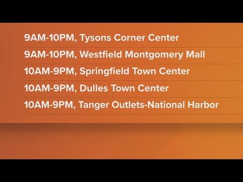 Here are the holiday hours for DMV region malls
