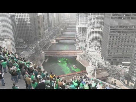 Chicago River dyed green for St. Patrick's Day!