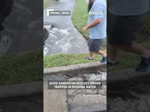 Good Samaritan saves driver stuck in pickup in rushing water during May 28 storms #shorts