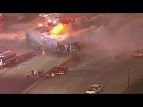 Katy Freeway reopens following crash with overturned 18-wheeler engulfed in flames