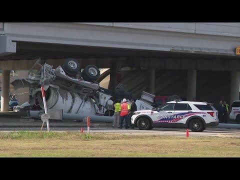 Driver dies after cement truck crashes over side of Beltway 8 overpass, Pct. 4 says