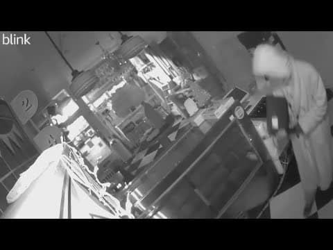 Surveillance camera catches burglary at Flying Cupcake Bakery