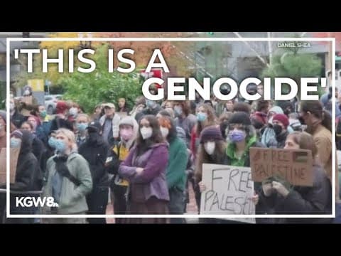 Palestine supporters call for ceasefire outside Portland World Trade Center