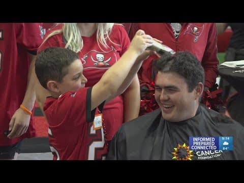 Bucs players shave their heads to raise money for a cure to cancer