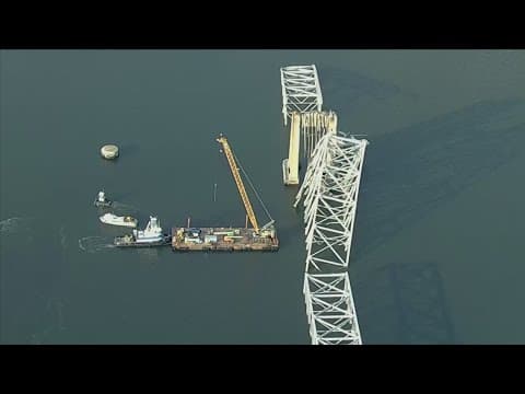 Cranes arriving to start removing wreckage from deadly Baltimore bridge collapse