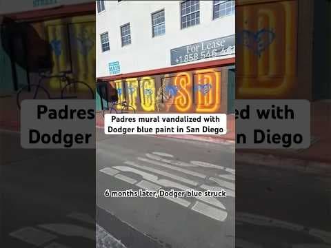 A San Diego Padres mural was vandalized with Dodger blue paint. #baseball #padres #dodgers