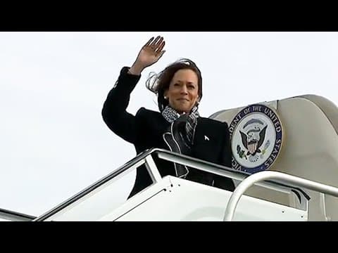 Kamala Harris departs Detroit, Michigan, en route to Scranton, Pennsylvania
