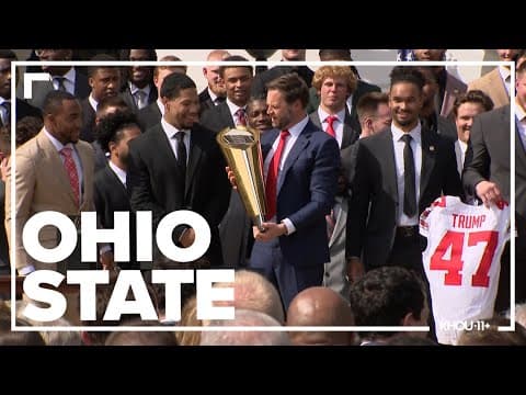 Pres. Trump, VP Vance host Ohio State Buckeyes football at White House with trophy