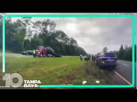 Body cam: Florida driver's car goes flying off tow truck ramp in Lowndes Co., Georgia