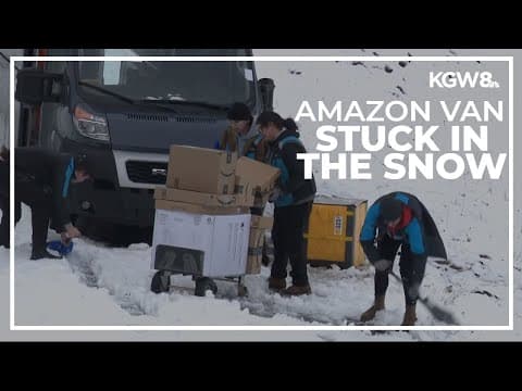 Amazon truck gets stuck in a driveway in Sherwood, Oregon