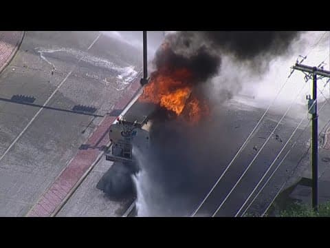 Firefighters work to put out tanker fire in North Texas