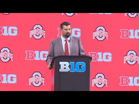 Ohio State head coach Ryan Day speaks at Big Ten Media Days in Indianapolis