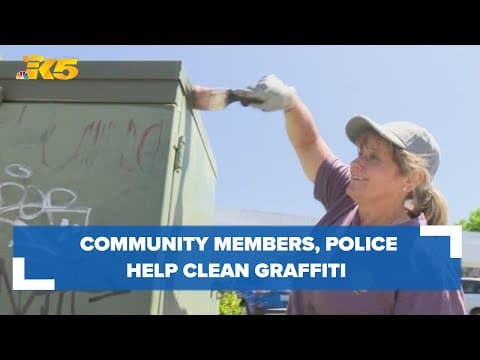 Community members and Tukwila police officers team up to remove recent graffiti