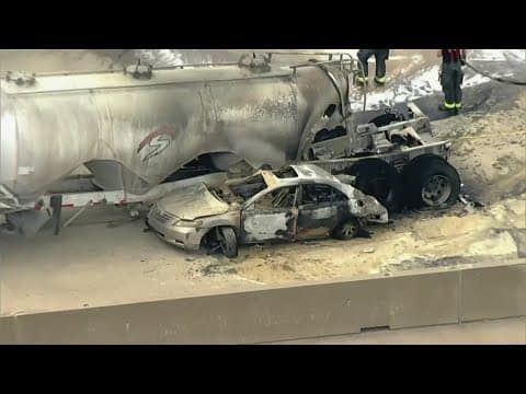 18-wheeler fire shuts down WB I-30 at President George Bush Turnpike near Lake Ray Hubbard