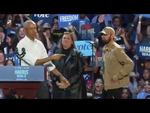 Eminem, Obama rally voters for Kamala Harris in Detroit