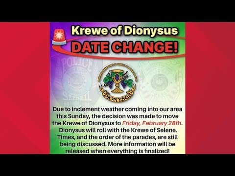 Krewe of Dionysus parade rescheduled