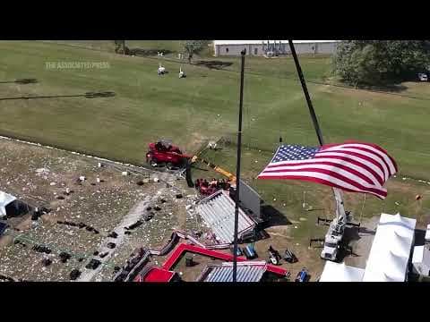 Drone footage of grounds where gunman opened fire on Donald Trump at rally