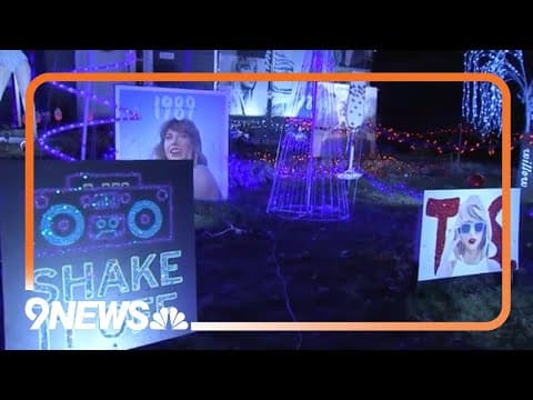 House decorated with Taylor Swift-themed holiday display