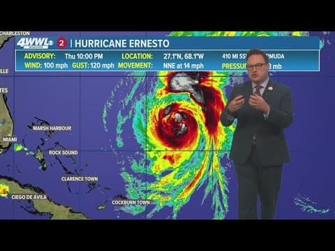 Thursday 10PM Tropical Update: Hurricane Ernesto now a Category 2, headed toward Bermuda